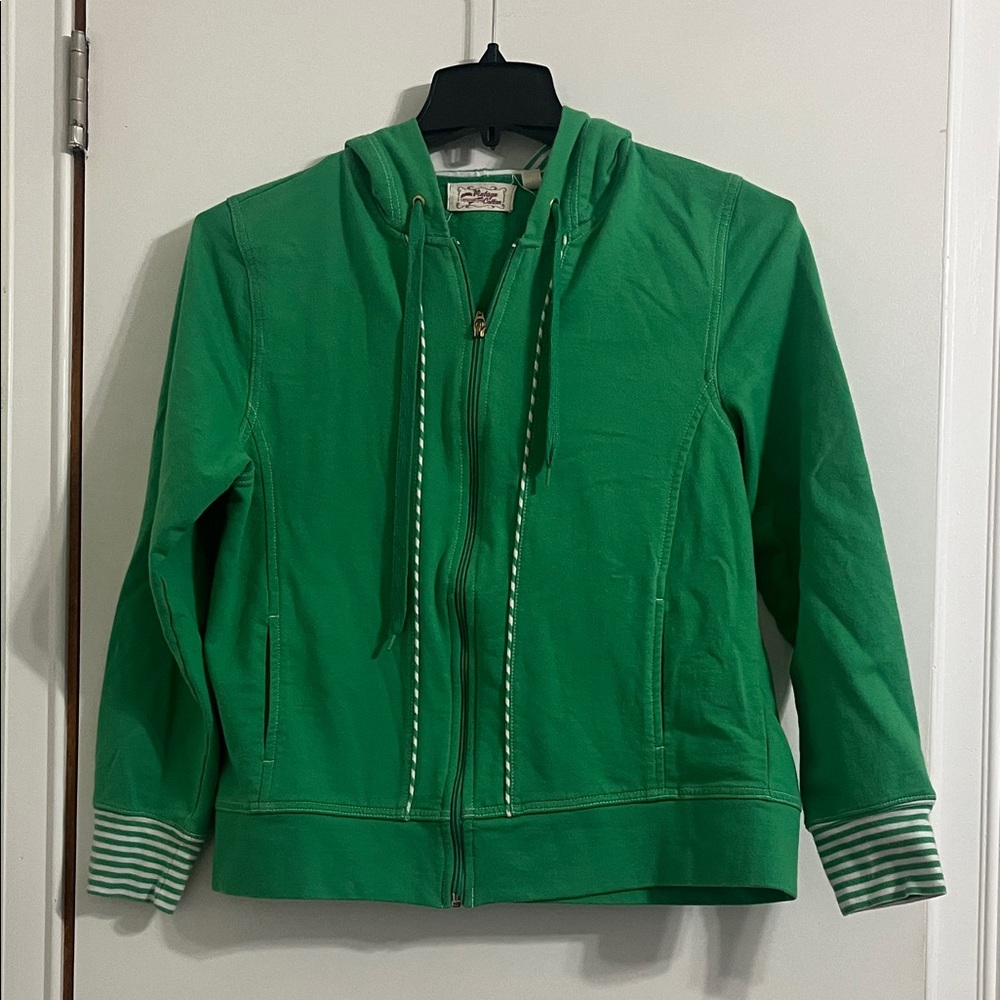 Vintage Cotton Green and White Zip Up hoodie Jacket